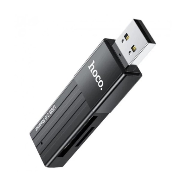 Адаптер для карт SD Hoco HB20 USB2.0 2в1 (Чорний), Харків, Київ, Україна