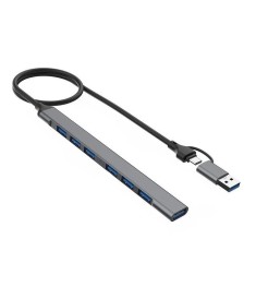 Адаптер USB HUB XoKo AC-700m (Type-C / USB на 6USB2.0 / 1USB3.0) (Сірий) XK-AC-7..