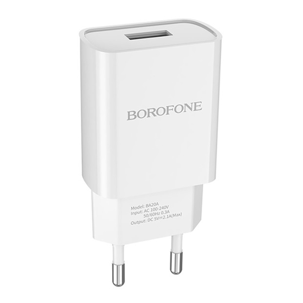 USB Charger Adapter Borofone BA20A 2.1A + Type-C Cable (White)