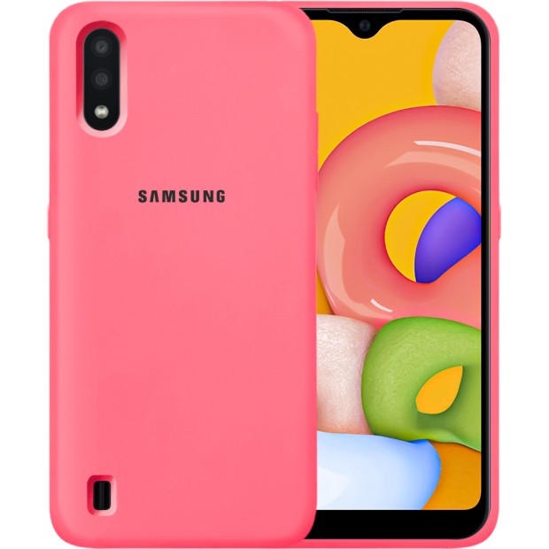 Силіконовий оригінальний 360-чохол з логотипом для Samsung Galaxy A01 (2020) (Полуничний)