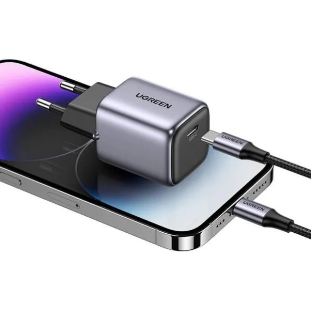 СЗП-адаптер UGREEN CD318 Nexode Mini 20W GaN (1Type-C) (Сірий)