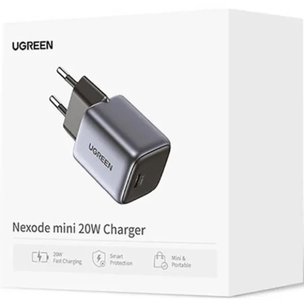 СЗП-адаптер UGREEN CD318 Nexode Mini 20W GaN (1Type-C) (Сірий)