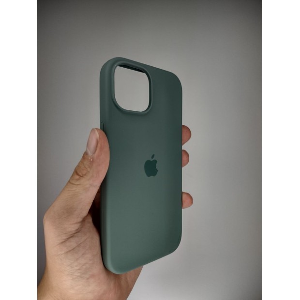 Силіконовий оригінальний чохол круглої форми для Apple iPhone 15 (55) чорнувато-зелений.