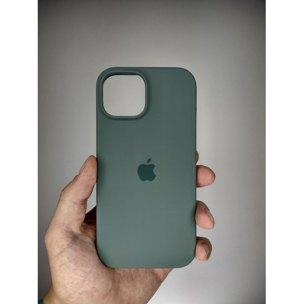 Силіконовий оригінальний чохол круглої форми для Apple iPhone 15 (55) чорнувато-зелений.