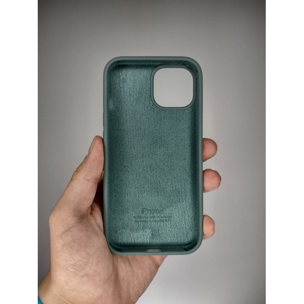 Силіконовий оригінальний чохол круглої форми для Apple iPhone 15 (55) чорнувато-зелений. Силіконовий оригінальний чохол круглої форми для Apple iPhone 15 (55) чорнувато-зелений.