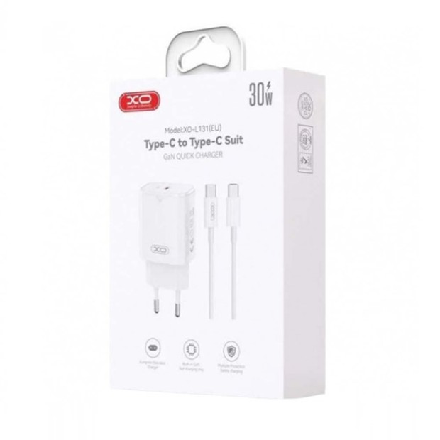 Адаптер живлення XO L131 30W (1Type-C) + кабель Type-C (Білий)