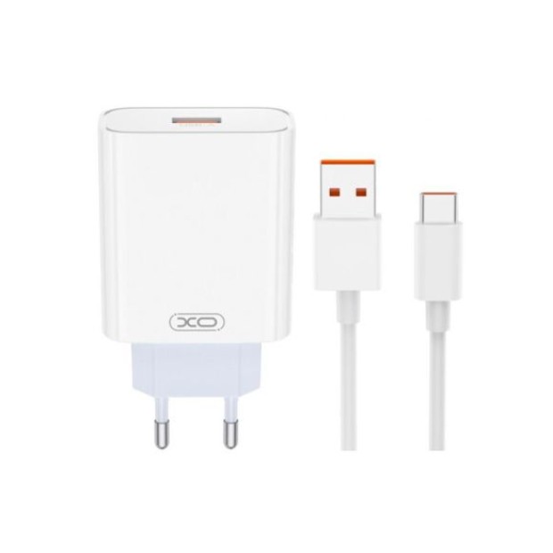 СЗУ-адаптер XO L164 120W (1USB) + кабель Type-C (Белый)