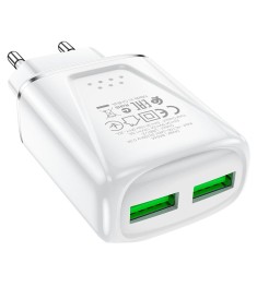 USB-адаптер Borofone BA54A Wide Road 2USB QC3.0 18W (Білий)