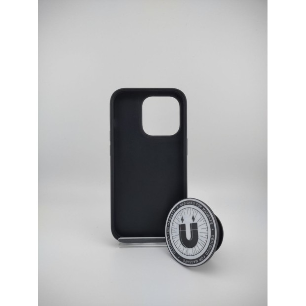 Чохол Leather Magsafe із PopSocket для Apple iPhone 14 Pro (темно-фіолетовий)