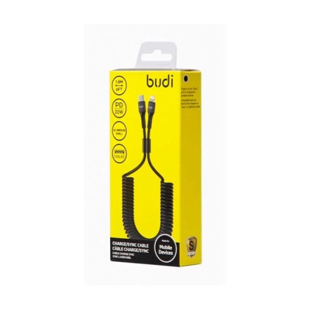 USB-кабель Budi Eye Spring 65W (1.8м) (Type-C to Lightning) (Сірий) DC210TLS U