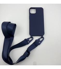Чохол Silicone Case Shoulder Strap Apple iPhone 13 (Темно-синій)