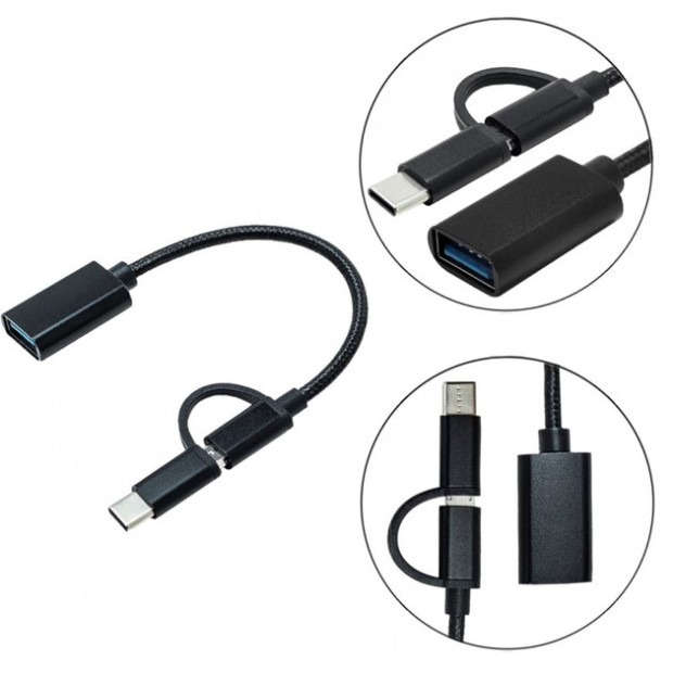 OTG-переходник XoKo AC-150 (USB3.0 - Type-C / MicroUSB) (Чёрный) AC-150-BK