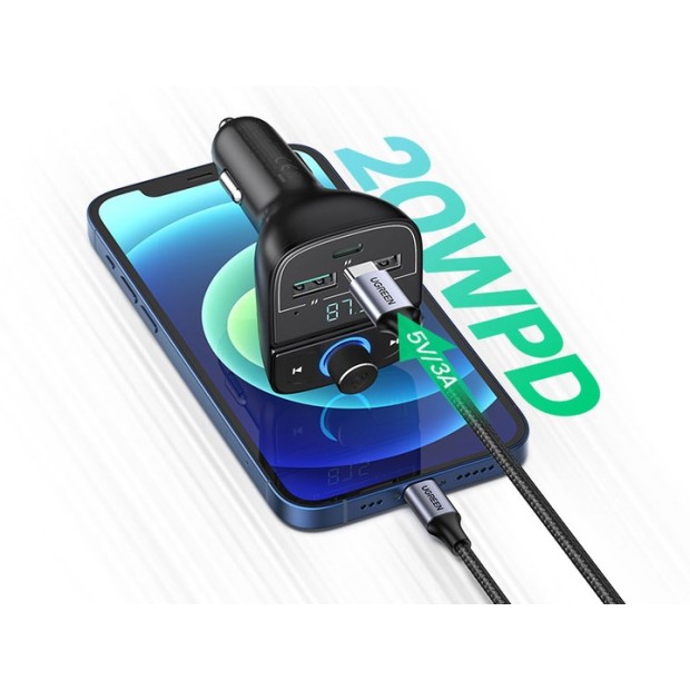 FM-модулятор UGREEN CD229 (2USB.0 / 1Type-C / TF) (Black) (80910)