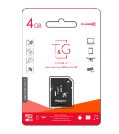 Карта пам'яті T&G MicroSDHC 4Гб (Клас 10) + SD-адаптер