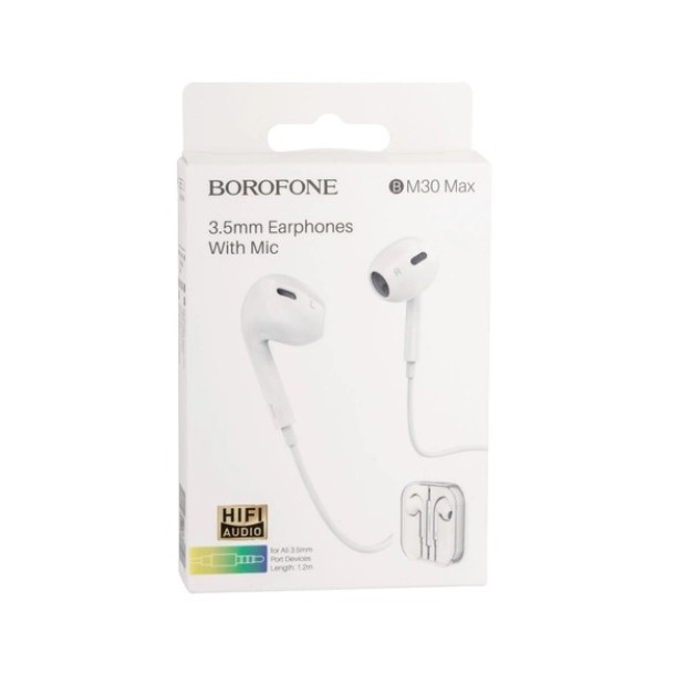 Wired earphones-headset Borofone BM30 Max (Lightning) (White) Wired earphones-headset Borofone BM30 Max (Lightning) (White)