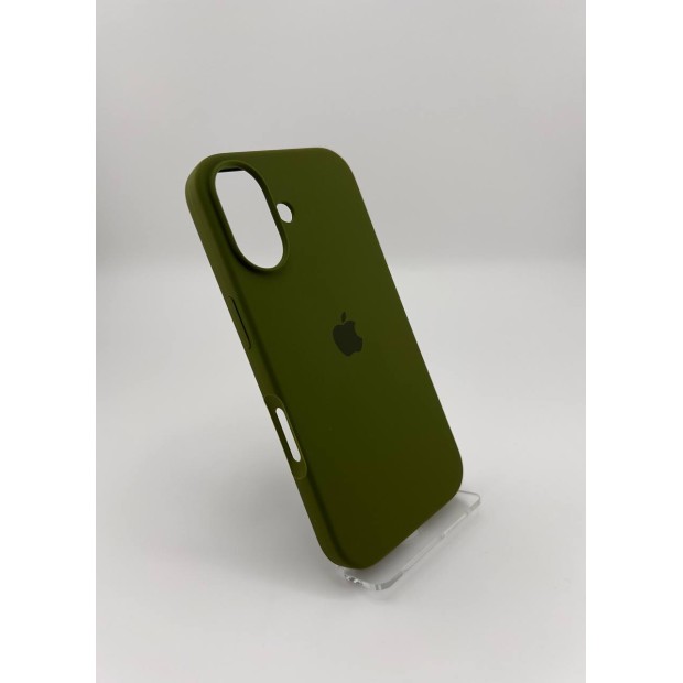 Силіконовий оригінальний круглий чохол для Apple iPhone 16 (46) глибокого зеленого кольору. Силіконовий оригінальний круглий чохол для Apple iPhone 16 (46) глибокого зеленого кольору.