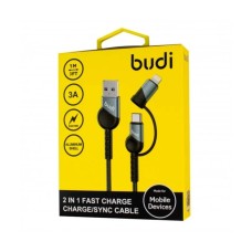 USB-кабель Budi DC231TL10B 2в1 3A (1м) (USB на Type-C / Lightning) (Чорний) U