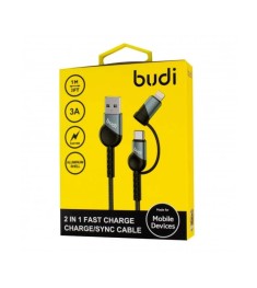USB-кабель Budi DC231TL10B 2in1 3A (1m) (USB to Type-C/Lightning) (Чёрный) U