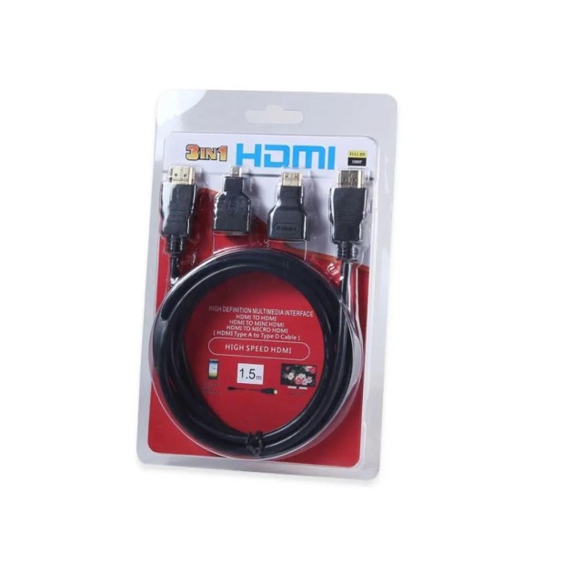Кабель Rivex HDMI - HDMI (1.5m) + переходник mini-HDMI / micro-HDMI
