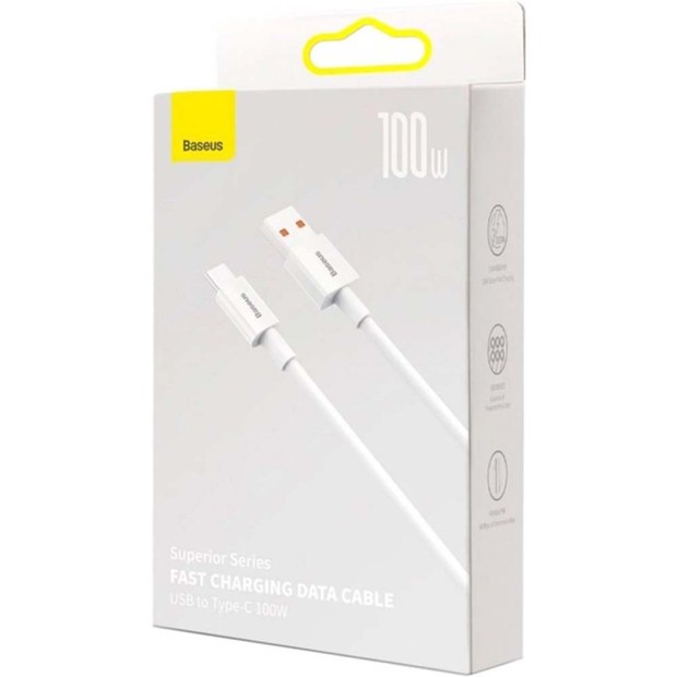 USB-кабель Baseus Superior 100W (2м) (Type-C to Type-C) (Білий) CATYS-C02