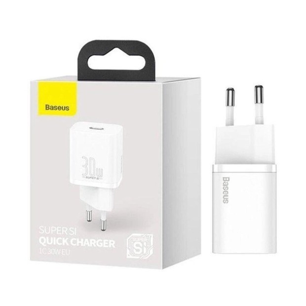 Baseus Super Si 30W Power Adapter (1 Type-C) (White) CCSUP-J02