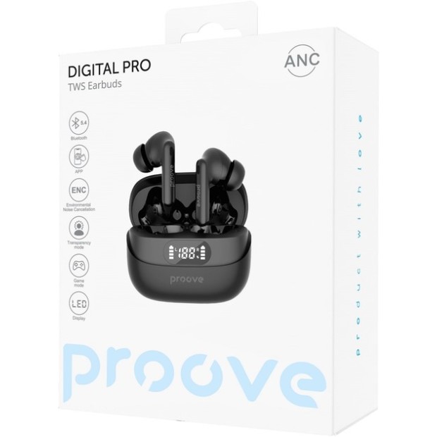 Бездротові вакуумні навушники-гарнітура Proove Digital Pro ANC (APP) (Чорні) TWAP54002201