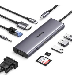 Перехідник UGREEN CM498 (з USB-C на 3USB 3.0  /  HDMI  /  VGA  /  RJ45 Gigabit  ..