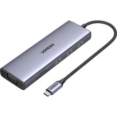 Адаптер UGREEN CM498 (USB-C на 3USB 3.0 / HDMI / VGA / RJ45 Gigabit / SD / TF / AUX3.5мм / PD) (Сірий) (15601)