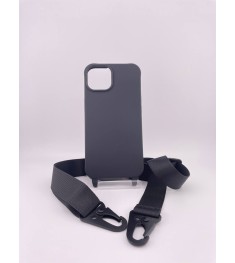 Силіконовий чохол з плечовим ремінцем для Apple iPhone 14 (чорний)