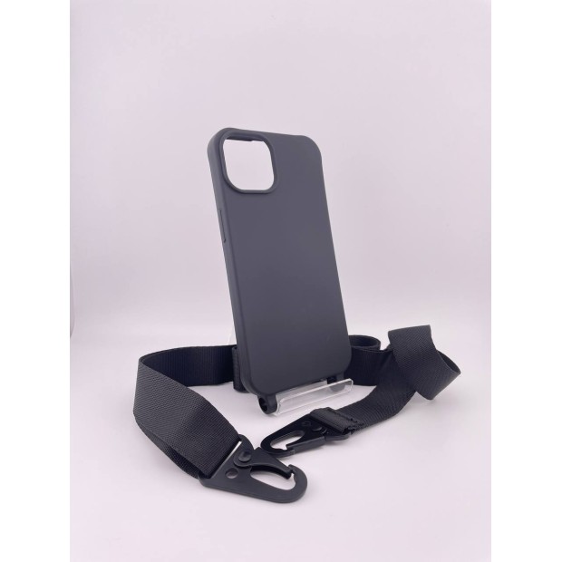 Силіконовий чохол з плечовим ремінцем для Apple iPhone 14 (чорний)