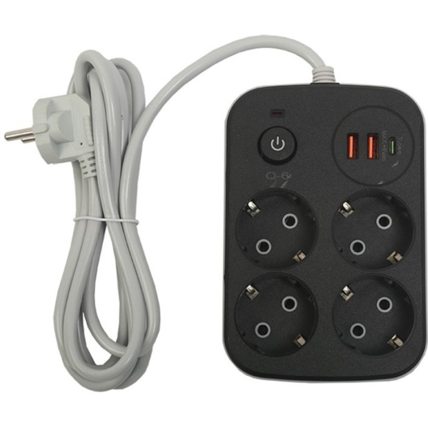 Сетевой удлинитель XoKo SP-4-2-1 (2m) (3USB / 4 EU) (Чёрный) XK-SP-4-2-1-BK