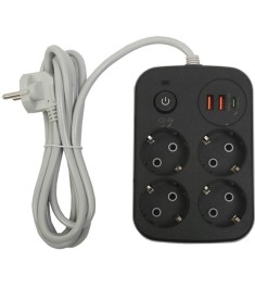 Мережевий подовжувач XoKo SP-4-2-1 (2м) (3USB / 4 EU) (Чорний) XK-SP-4-2-1-BK Мережевий подовжувач XoKo SP-4-2-1 (2м) (3USB / 4 EU) (Чорний) XK-SP-4-2-1-BK