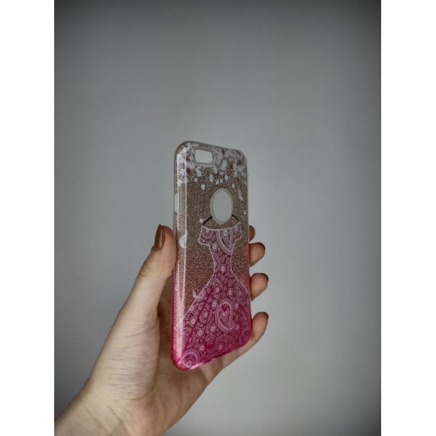 Силикон Glitter Apple iPhone 6 / 6s (Gradient Golden-Pink Dress)