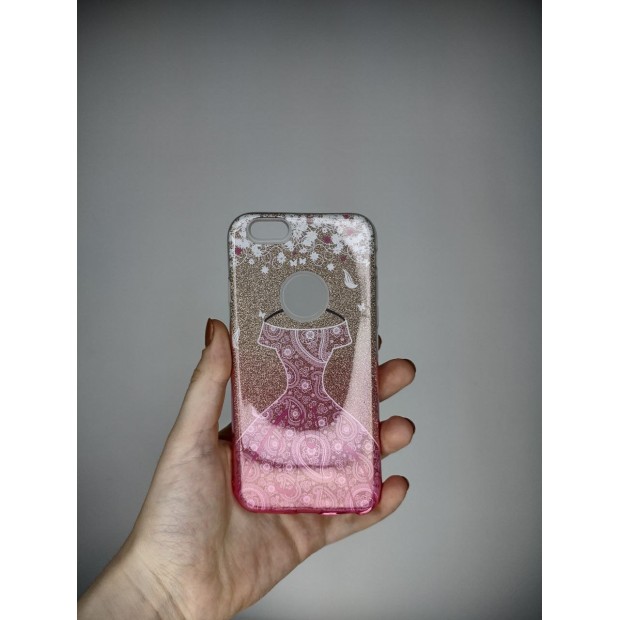 Силикон Glitter Apple iPhone 6 / 6s (Gradient Golden-Pink Dress)
