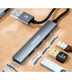 Переходник USB HUB Essager 4in1 (USB3.2 to 4USB2.0) EHBA04-FY10-P