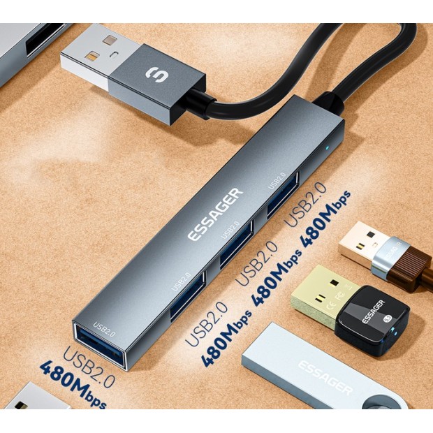 Переходник USB HUB Essager 4in1 (USB3.2 to 4USB2.0) EHBA04-FY10-P