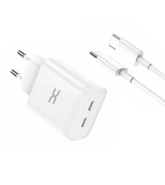 СЗУ-адаптер DC CA-D17 PD 35W (2Type-C) + кабель Type-C - Type-C (Белый) D