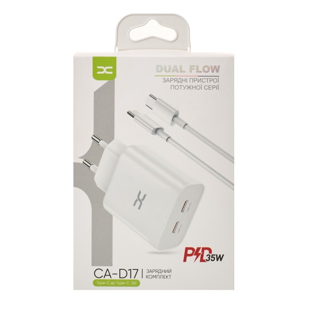 СЗУ-адаптер DC CA-D17 PD 35W (2Type-C) + кабель Type-C - Type-C (Білий) D