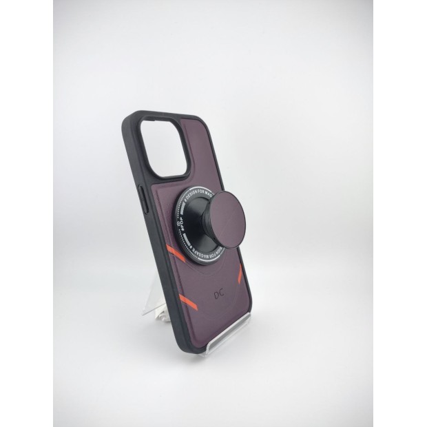Чехол Leather Magsafe Case with PopSocket Apple IPhone 14 Pro Max (Dark Purple)