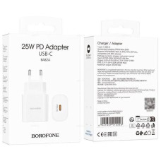 СЗУ-адаптер USB Borofone BAS82A QD 25W (1Type-C) + кабель Type-C - Type-C (Білий)
