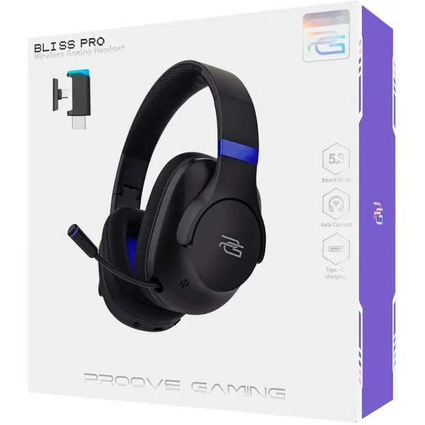 Беспроводные игровые накладные наушники-гарнитура Proove Gaming Bliss Pro (Black)