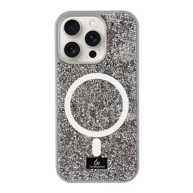 Чехол Bling World Rock Diamond MagSafe iPhone 15 Pro Max (Grey)