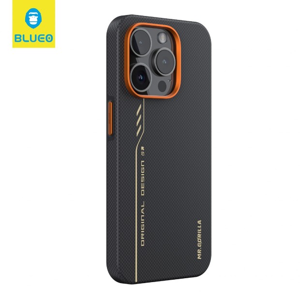 Blueo повністю обгорнутий чохол з араміду з MagSafe для Apple iPhone 16 Pro (Чорний / Помаранчевий)