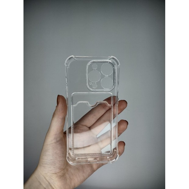 Силіконовий 6D чохол-картхолдер для Apple iPhone 14 Pro (Прозорий)