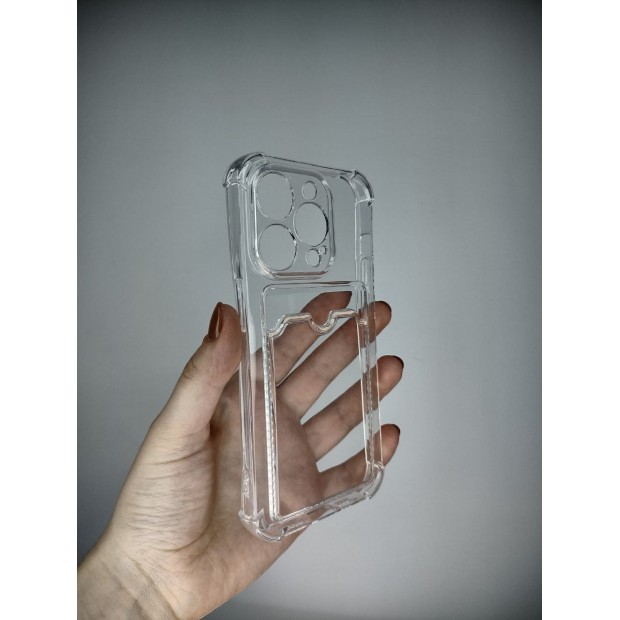 Силіконовий 6D чохол-картхолдер для Apple iPhone 14 Pro (Прозорий)