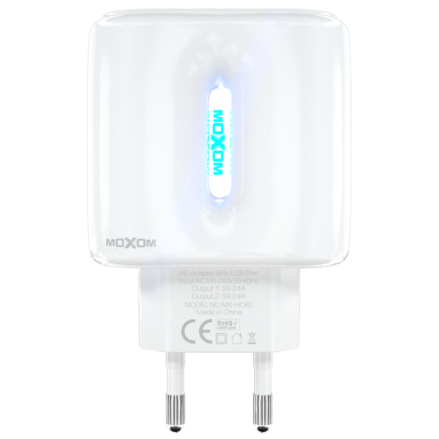 Зарядний пристрій MOXOM KH-68 + Type-C-кабель (Білий)