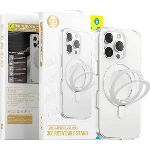 Blueo Crystal 360 Rotatable Stand with MagSafe Case for Apple iPhone 15 Pro Max (Transparent)