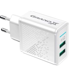 Мережевий адаптер Grand-X CH-60 5V 3.1A (2USB) (Білий) GX