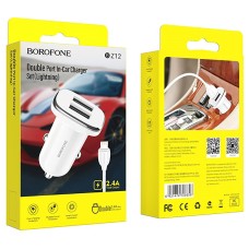 Car adapter Borofone BZ12 + Lightning cable (White)