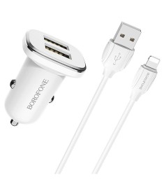 Car adapter Borofone BZ12 + Lightning cable (White)